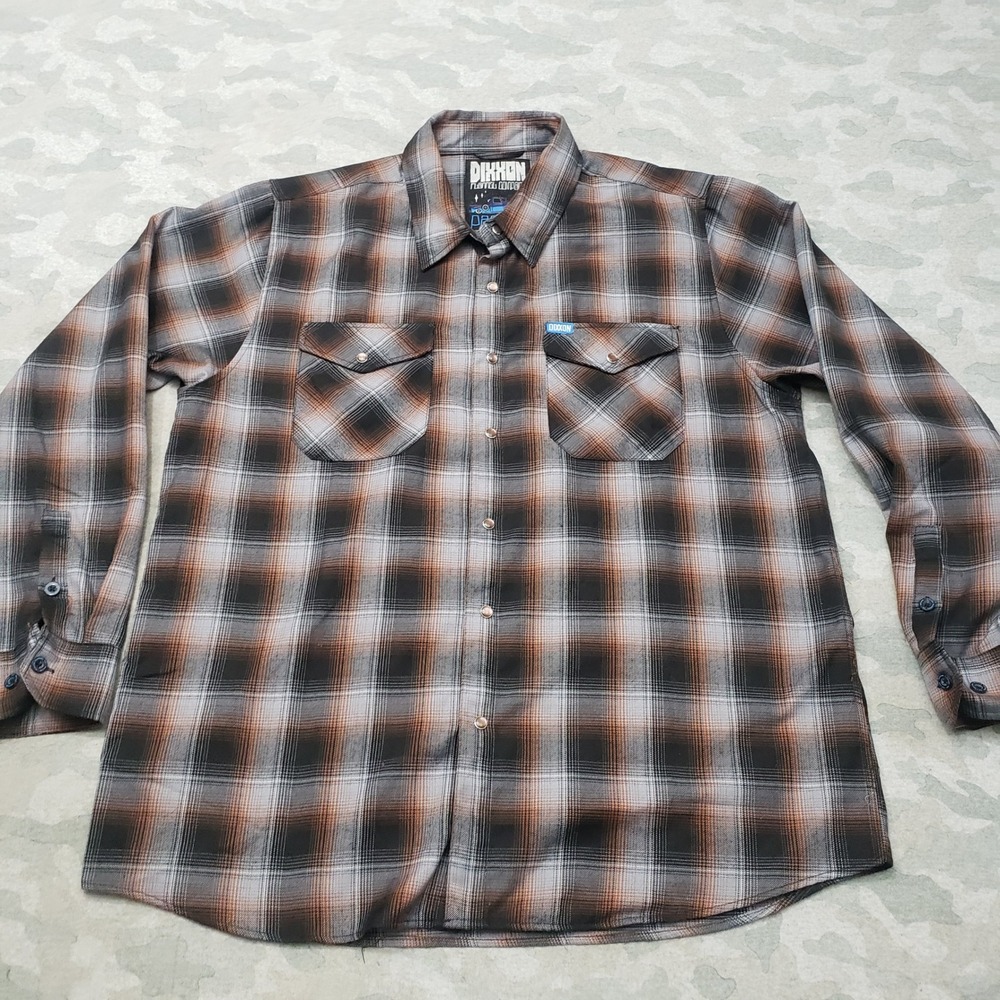 Dixxon Flannel Shirt Mens 2X Gray Plaid Patina D-Tech Pearl Snap Long Sleeve